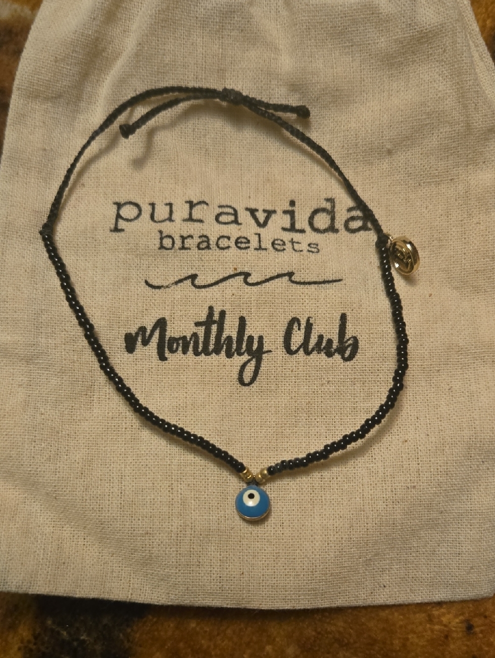 Pura Vida Black Beaded Bracelet with Blue Evil Eye Charm